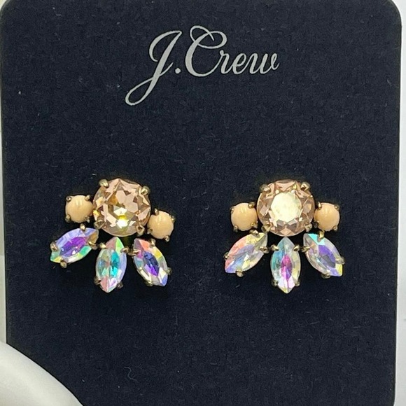 J. Crew Champagne Rhinestone Gold Tone Floral Studs